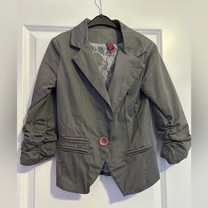 Chic Women's Gray Cotton Blazer with Button Accent